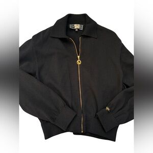 St. John Sport Thick Santana Knit Sweater Jacket Cardigan Coat Black Size P